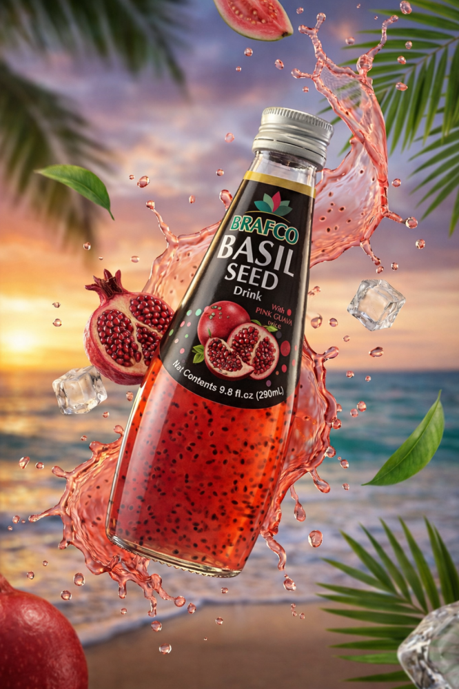 مشروب بذور الريحان بنكهة الرمان تعبئة 24 Basil Seed Drink Pomegranate Flavour