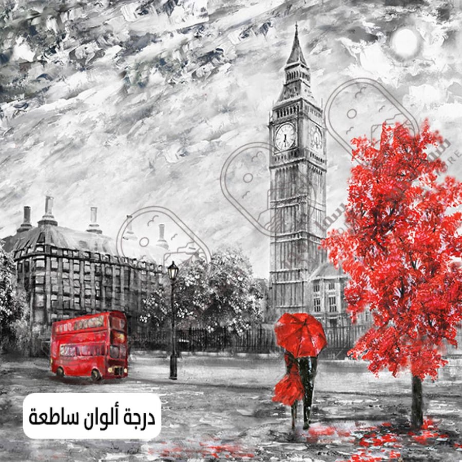 لوحة جدارية لندن كلاسيك مع لمسة حمراء ديكور فني