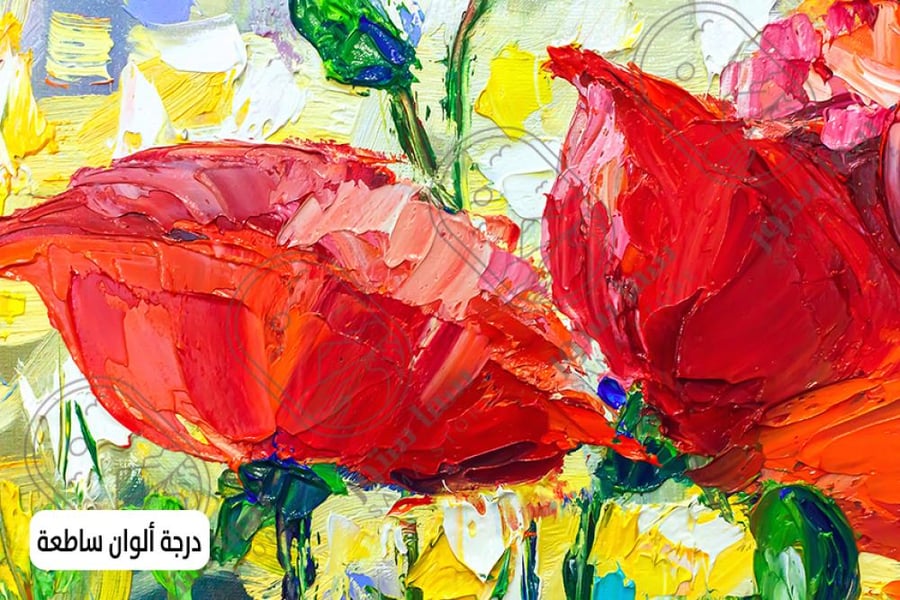 لوحة فنية زهور حمراء زيتية