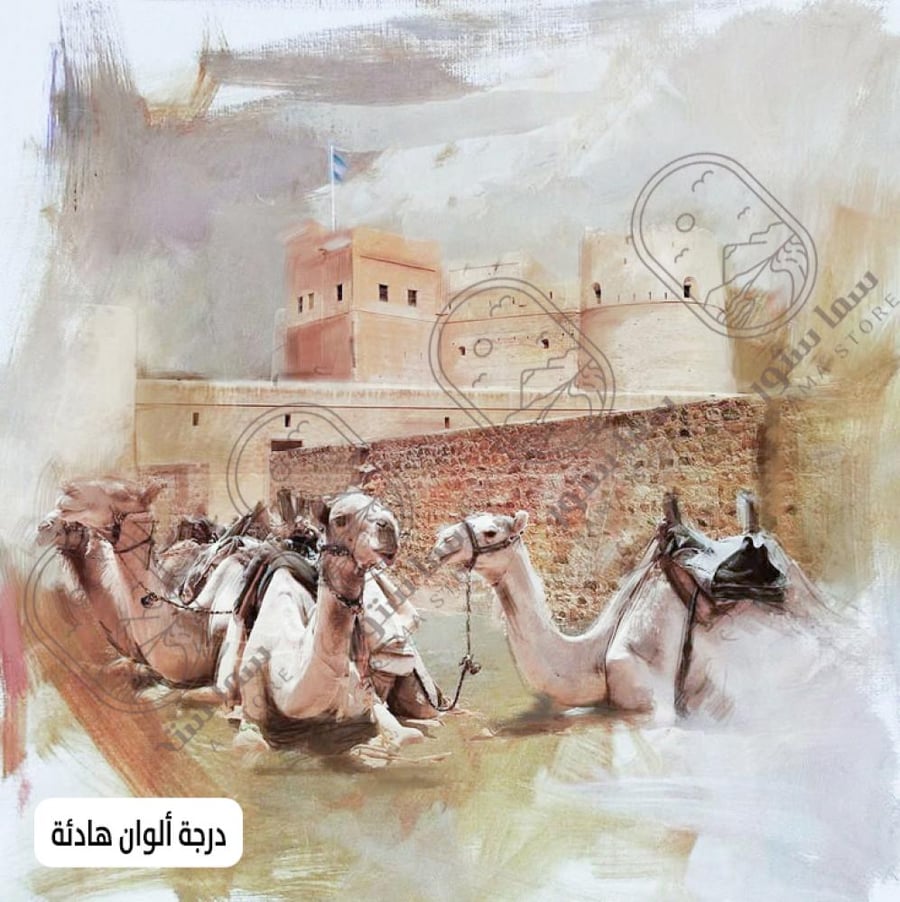 لوحة فنية قافلة الجِمال عند الأسوار التراثية