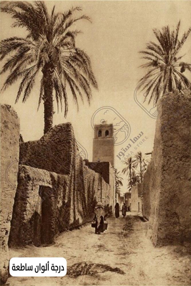لوحة فنية قرية تراثية سعودية مع نخيل