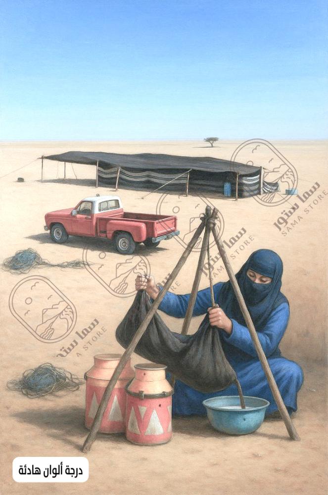 لوحة فنية حياة بدوية في الصحراء