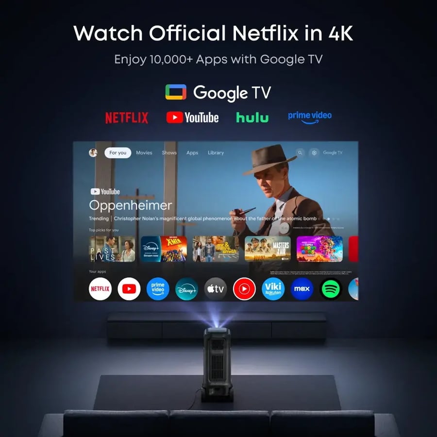 جهاز عرض سينمائي منزلي وخارجي ساوندكور نيبولا إكس 1 برو ثلاثي الليزر بدقة 4K، سطوع 3500 لومن ANSI، سينما محمولة، صوت مكاني 7.1.4 مع Dolby Atmos، تقريب بصري، نسبة تباين 56,000:1، إعداد تلقائي ذكي