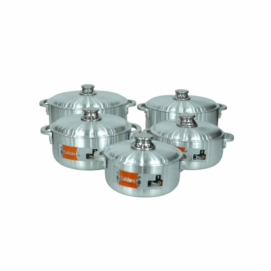 Set of five metal pots