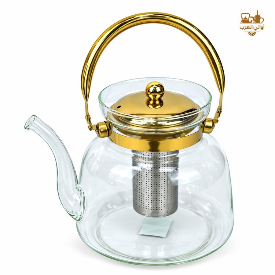 ابريق قزاز شفاف يد استيل ذهبي