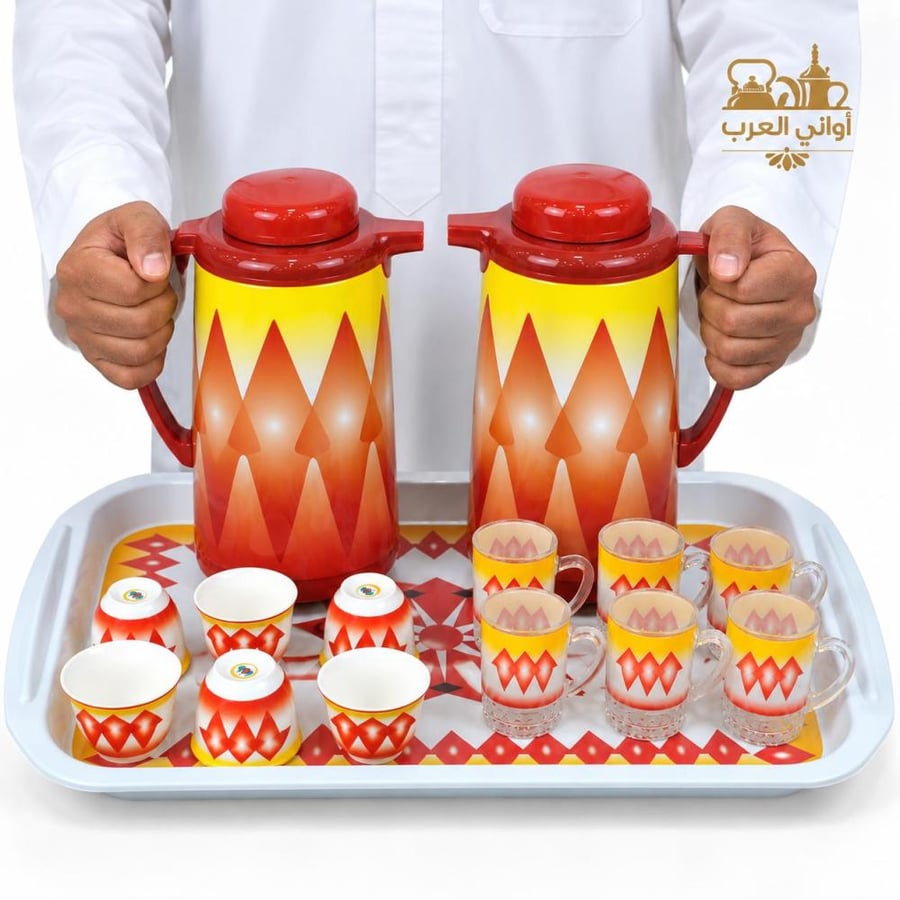 طقم ضيافة شاي و قهوة نقشة الغضار الأحمر
