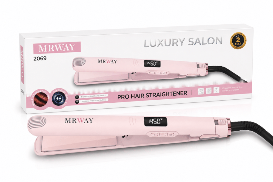 مكواة فرد الشعر الاحترافية MRWAY 2069 بشاشة رقمية وحرارة حتى 450°F