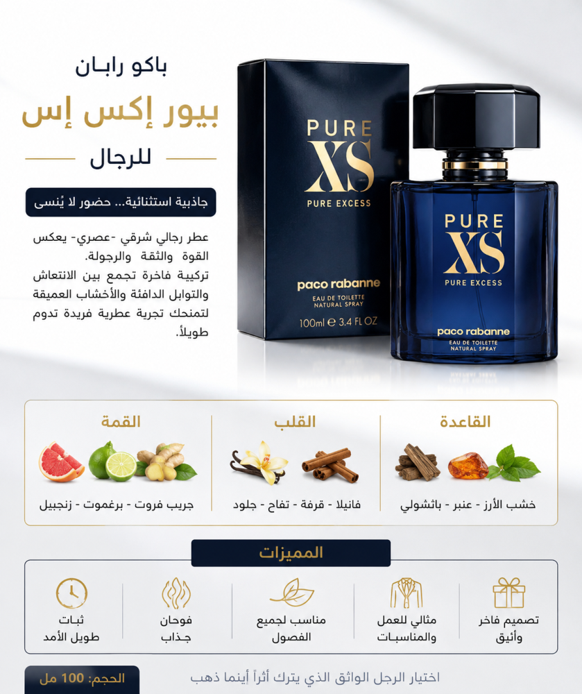 عطر باكو رابان بيور إكس إس للرجال EDT 100 مل – Paco Rabanne Pure XS