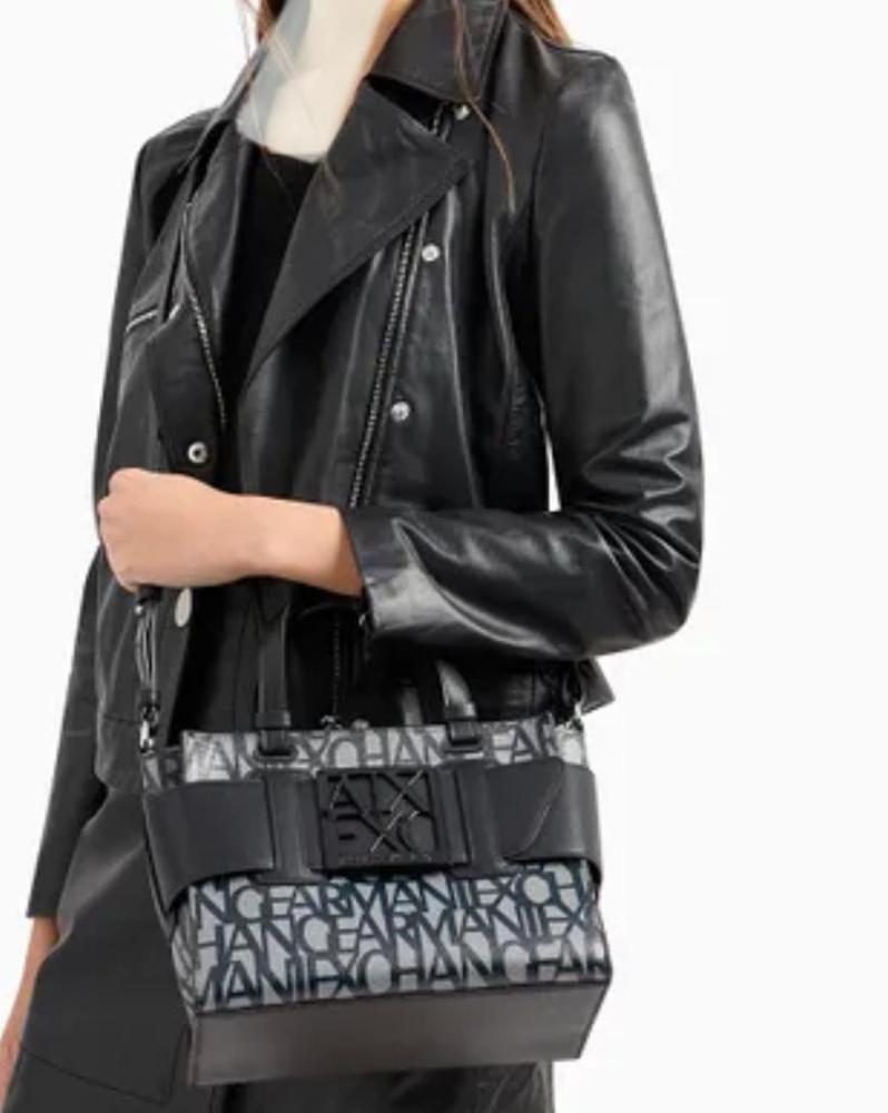 ARMANI EXCHANGE Medium Logo Placket Crossbody Zip Top Tote