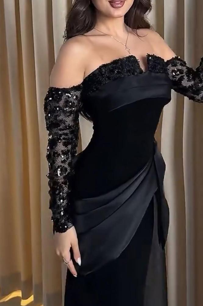 فستان سهرة أوف شولدر لون اسود