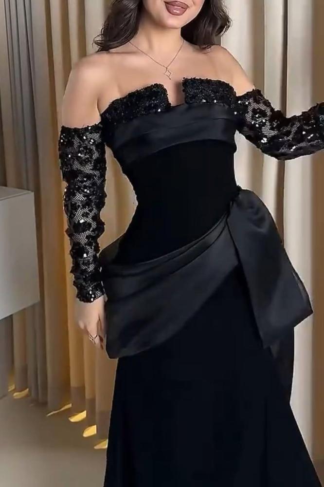 فستان سهرة أوف شولدر لون اسود