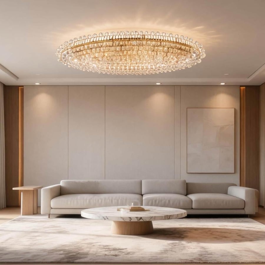 لطش سقفي كريستال ذهبي بتصميم بيضاوي متعدد الطبقات – 150 × 60 سم