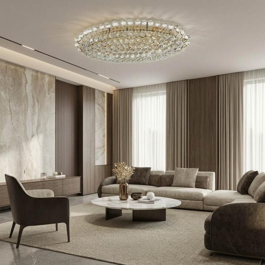 لطش سقفي كريستال ذهبي بتصميم بيضاوي كثيف الكريستال وإطلالة فاخرة – 100 × 50 سم