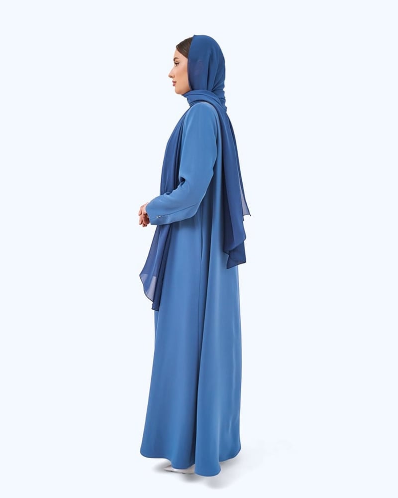 Aqua Blue Crepe High Neck Abaya