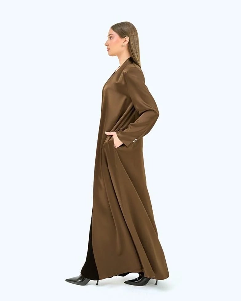 Olive Green Crepe Satin High Neck Abaya