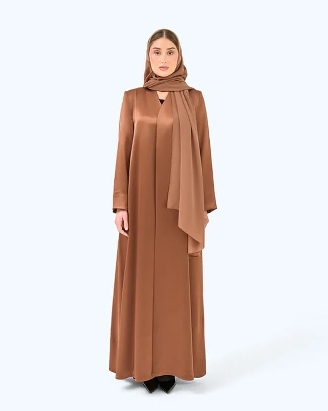 Clay Brown Crepe Satin High Neck Abaya