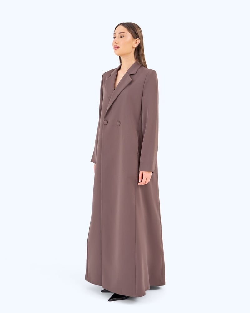 Dark Khaki Brown Crepe Suit-inspired Abaya