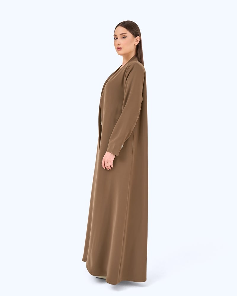 Khaki Brown Crepe High Neck Abaya