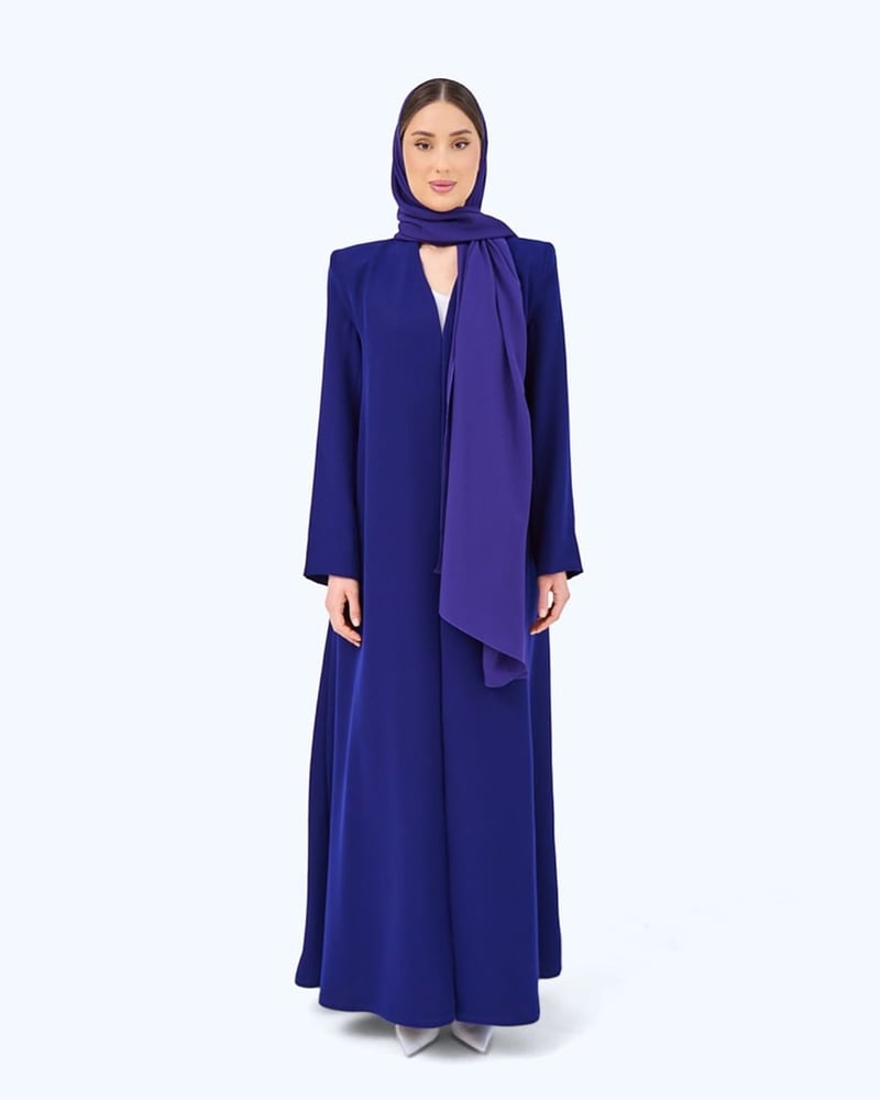 Royal Blue Crepe High Neck Abaya