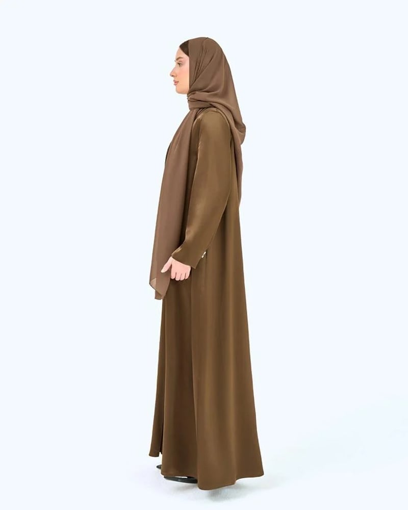 Olive Green Crepe Satin High Neck Abaya