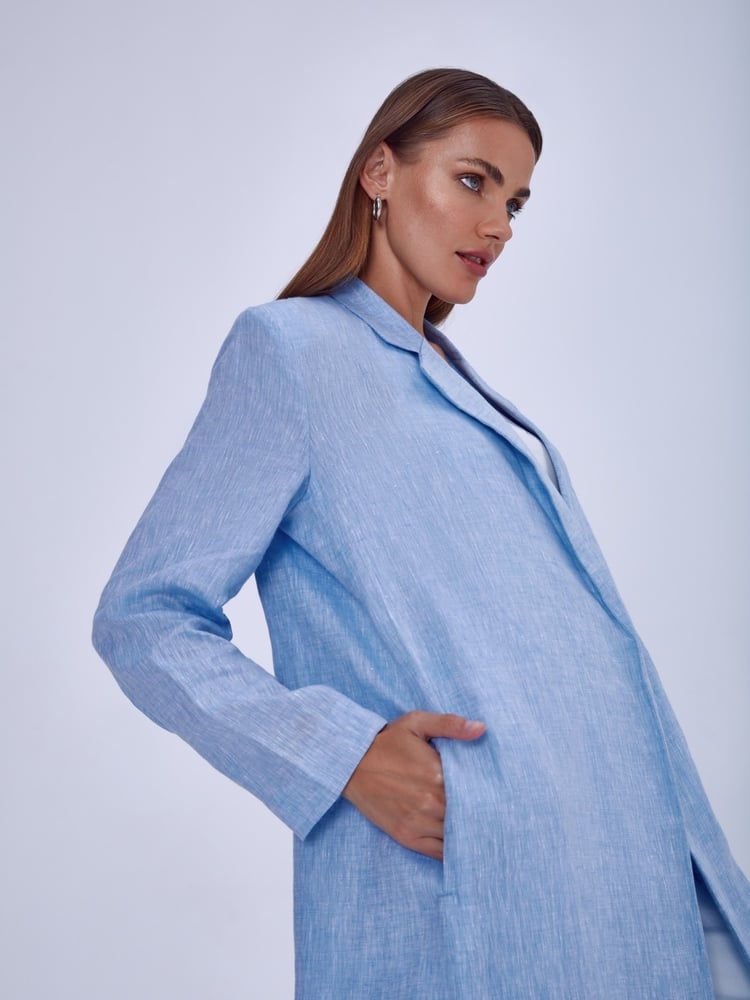 Clear sky blue, light, fresh Linen Suit-Inspired Abaya