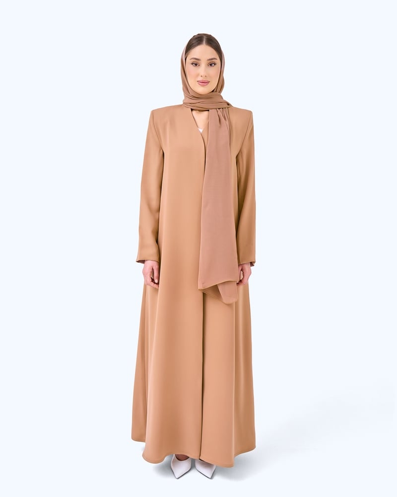 عباية كريب بياقة عالية بني برونزي