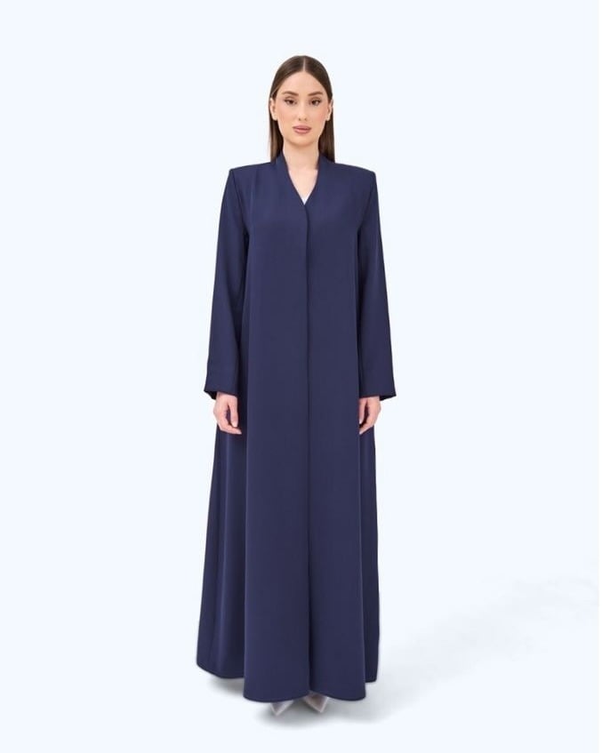 Teal Blue Crepe High Neck Abaya