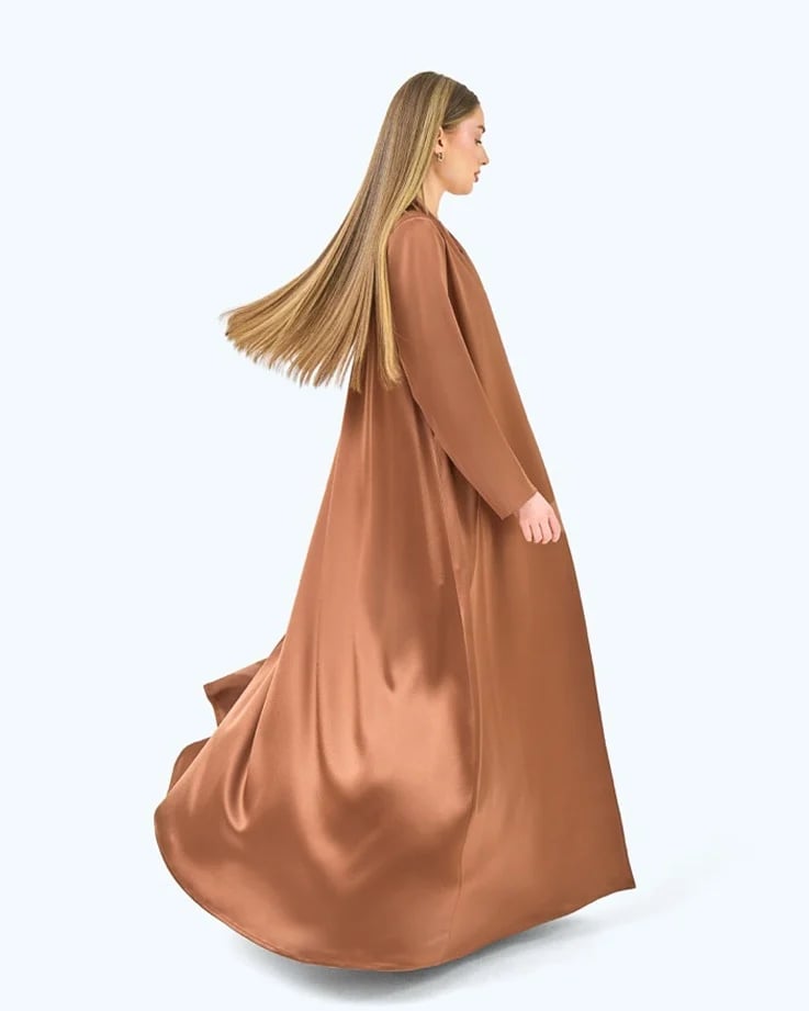 Clay Brown Crepe Satin High Neck Abaya