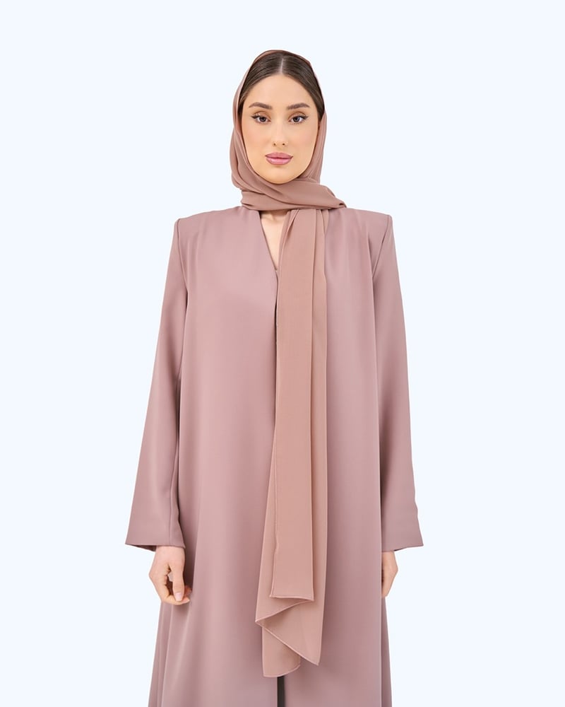 Nude Brown Crepe High Neck Abaya
