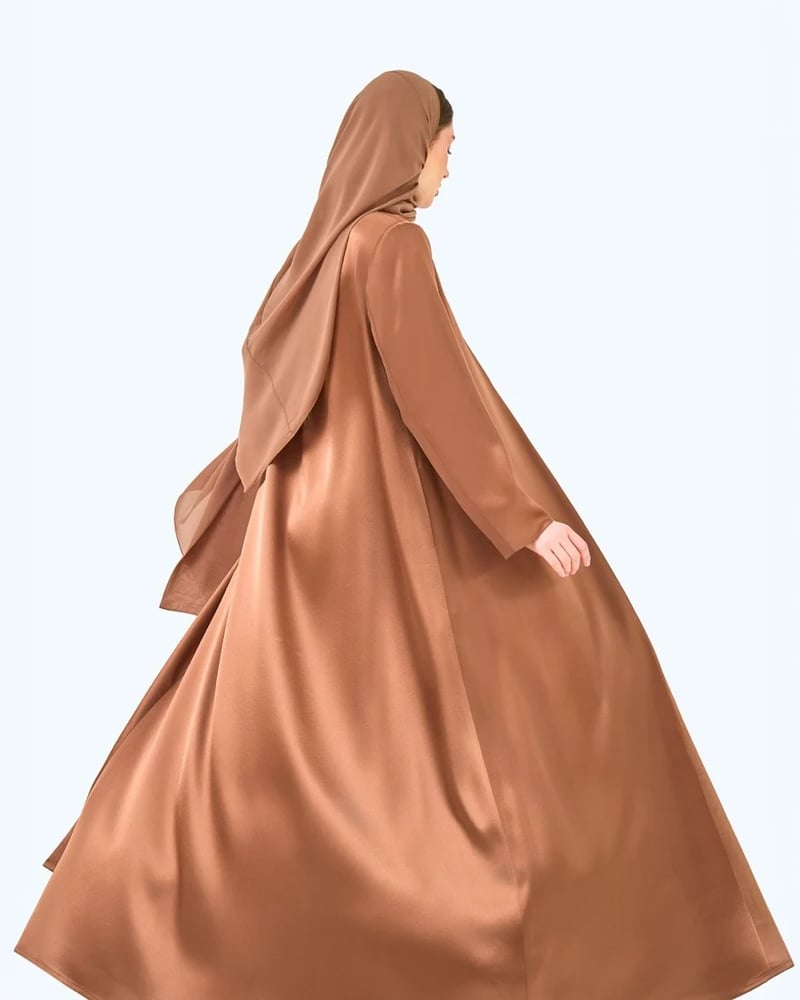 Clay Brown Crepe Satin High Neck Abaya