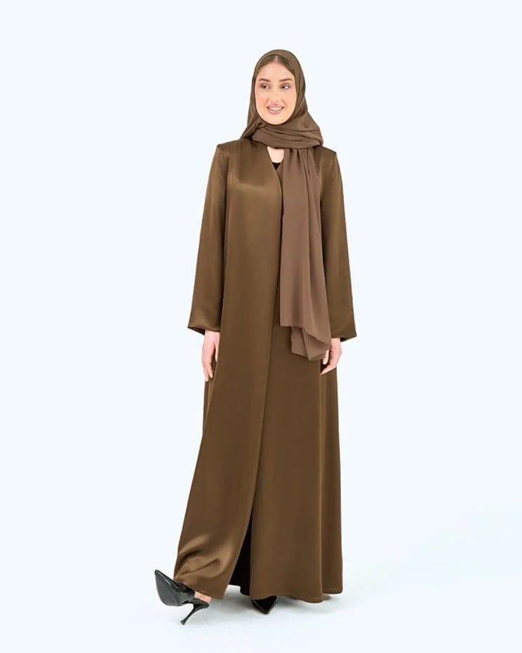 Olive Green Crepe Satin High Neck Abaya