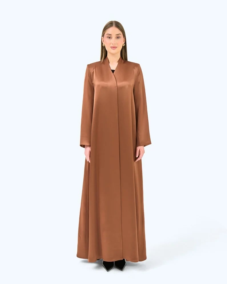 Clay Brown Crepe Satin High Neck Abaya
