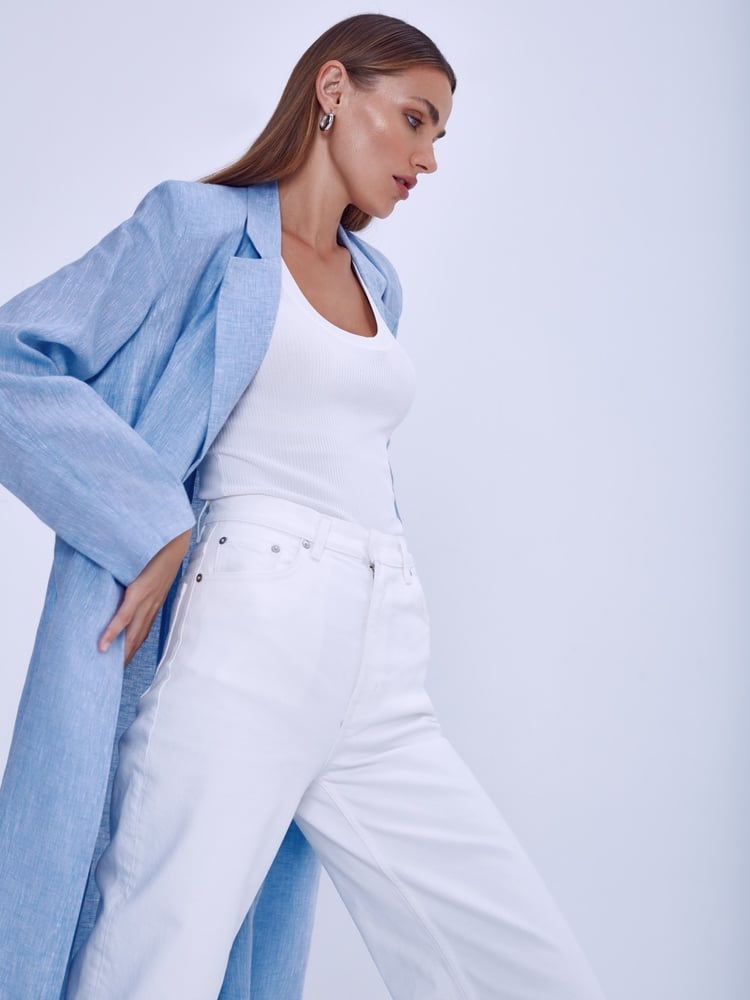 Clear sky blue, light, fresh Linen Suit-Inspired Abaya