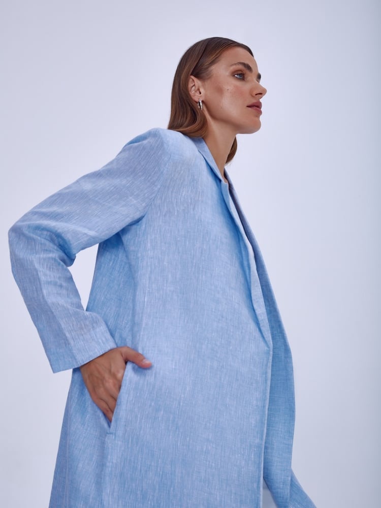 Clear sky blue, light, fresh Linen Suit-Inspired Abaya