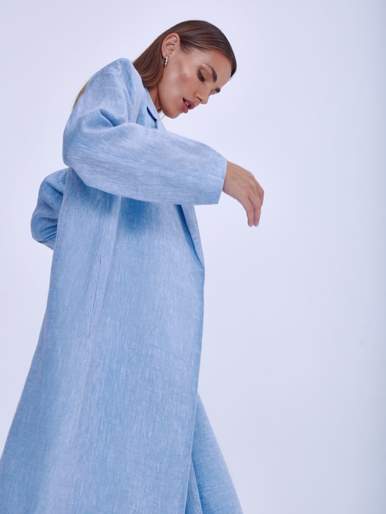 Clear sky blue, light, fresh Linen Suit-Inspired Abaya