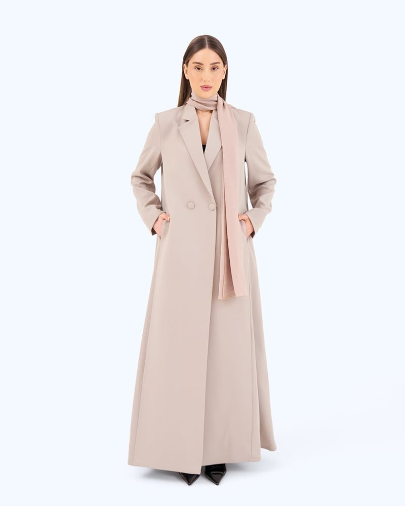 Warm Grey Crepe Suit-inspired Abaya