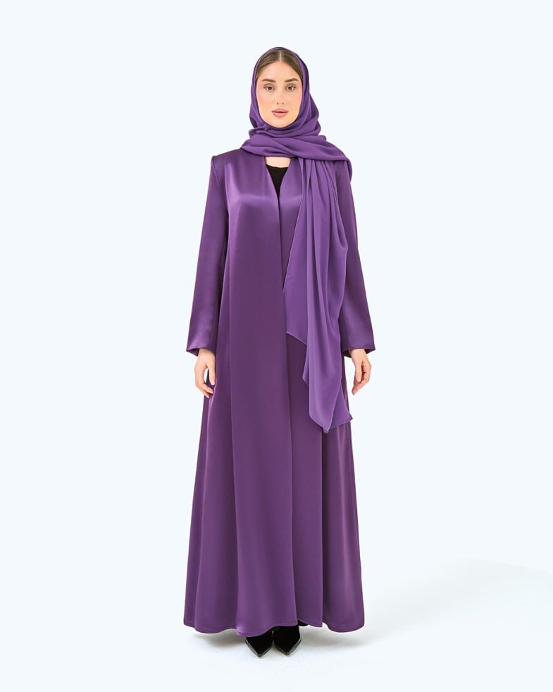 عباية كريب ساتاني بياقة عالية بنفسجي