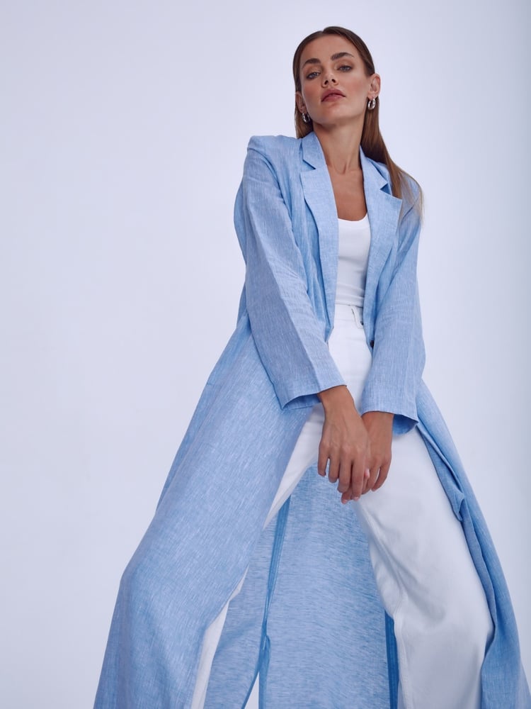 Clear sky blue, light, fresh Linen Suit-Inspired Abaya
