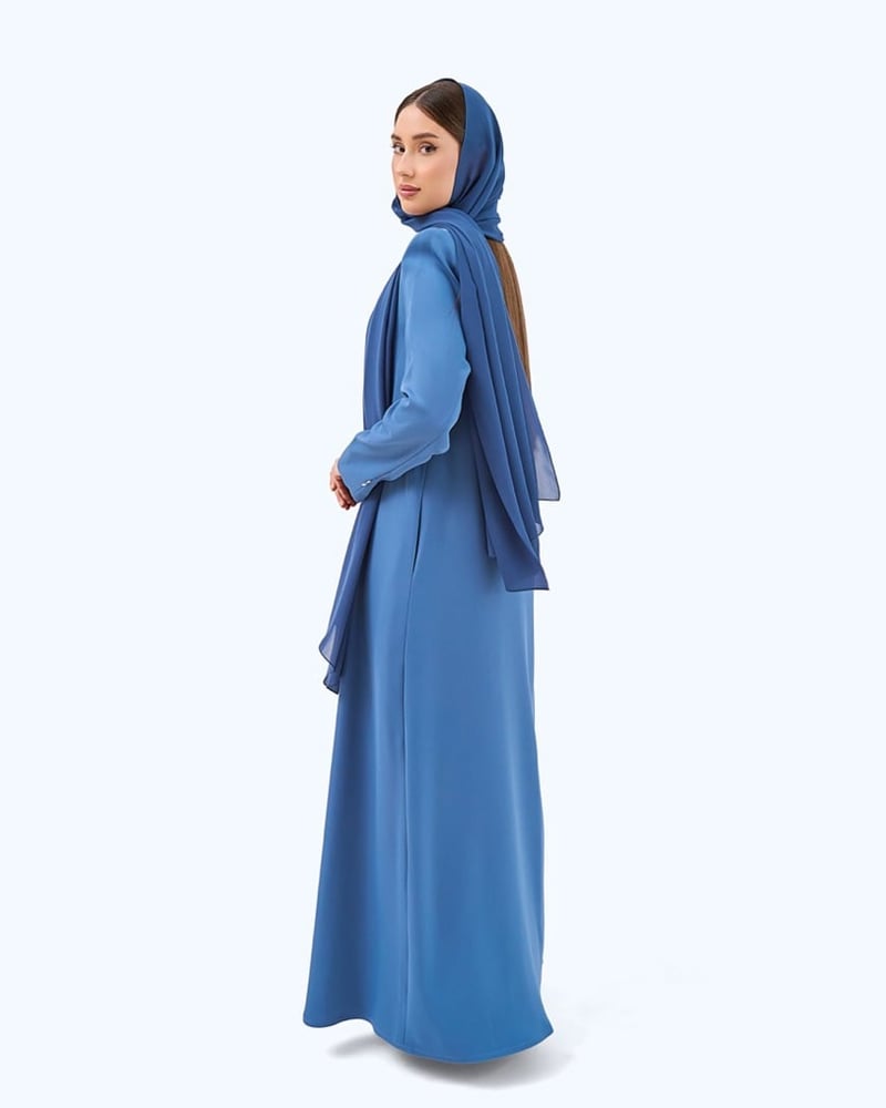 Aqua Blue Crepe High Neck Abaya