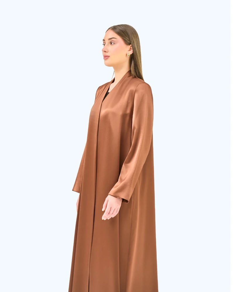 Clay Brown Crepe Satin High Neck Abaya
