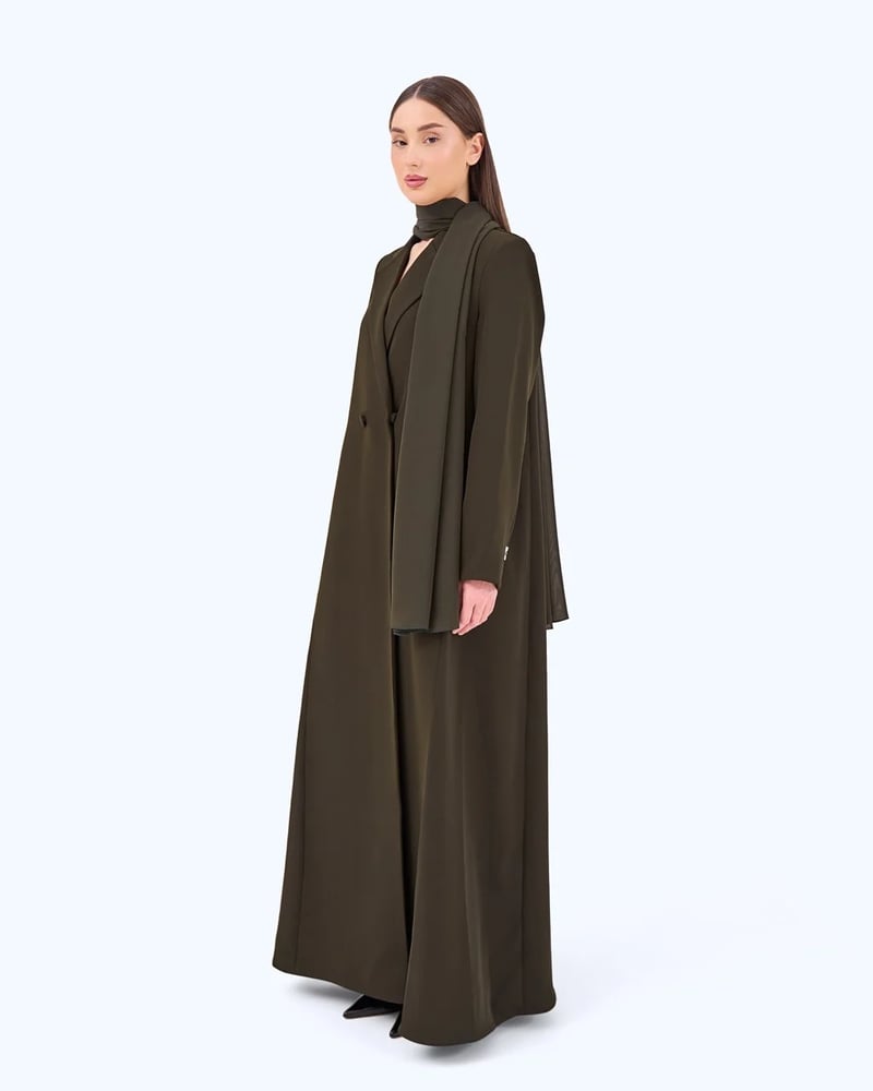 Dark Olive Green Crepe Suit-inspired Abaya