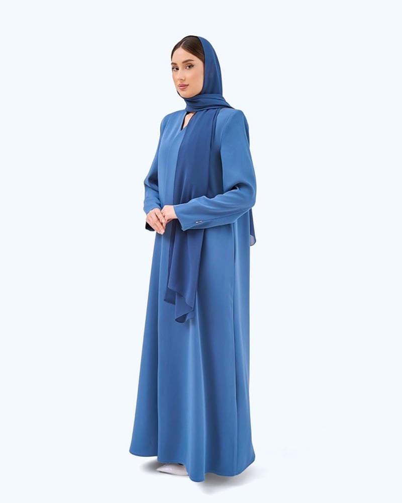 Aqua Blue Crepe High Neck Abaya