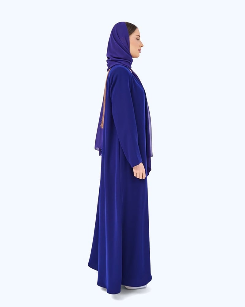 Royal Blue Crepe High Neck Abaya