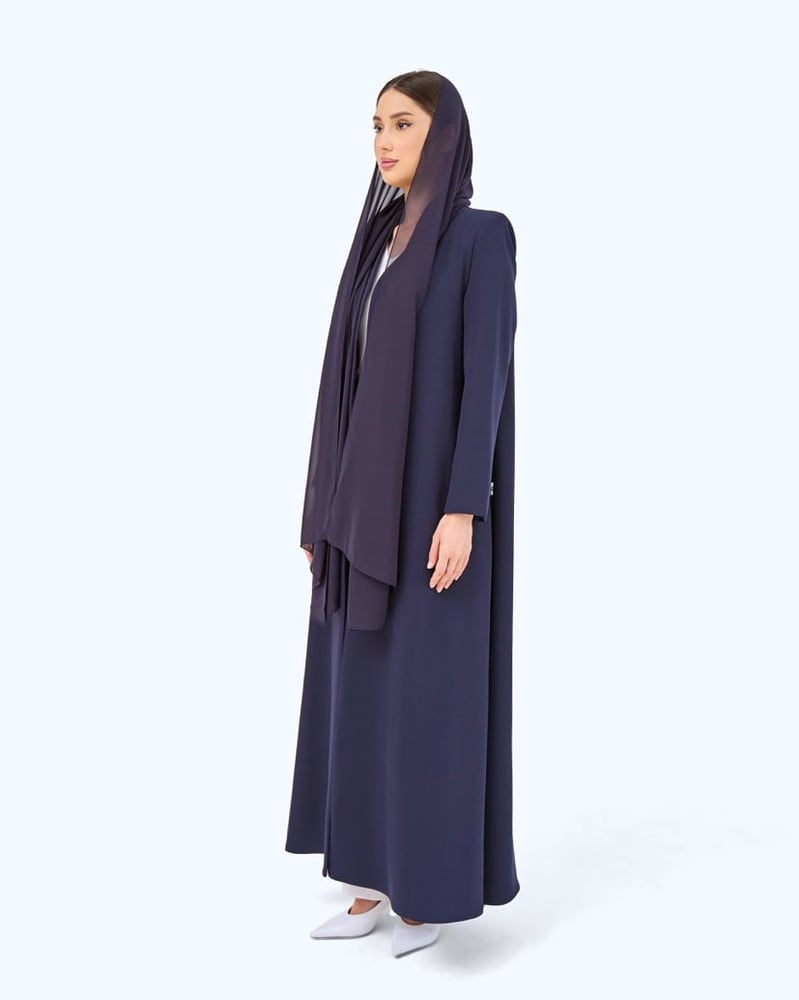 Teal Blue Crepe High Neck Abaya