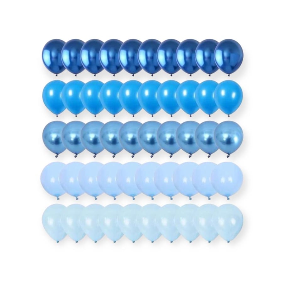 Blue balloons, various colors, 50 pieces