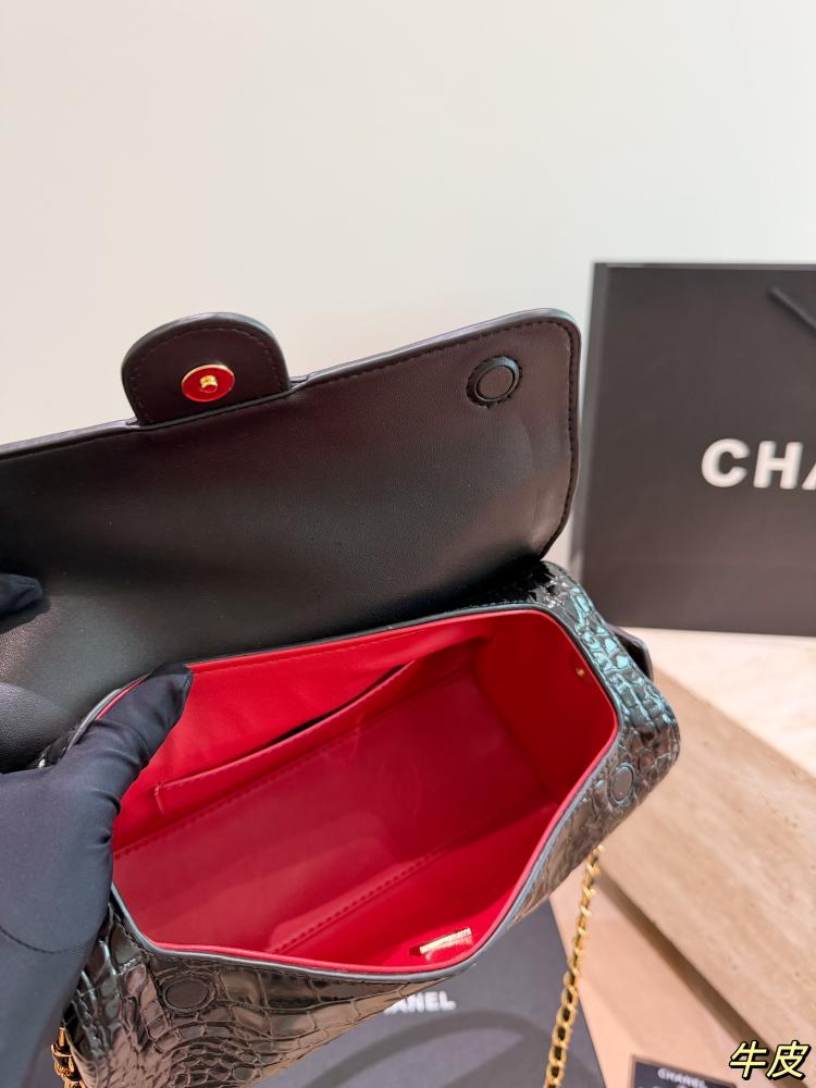 شنطة شانيل 26A ميني Mini Top Handle أسود جلد بنقشة التمساح شنطة كتف وكروس نسائية فخمة