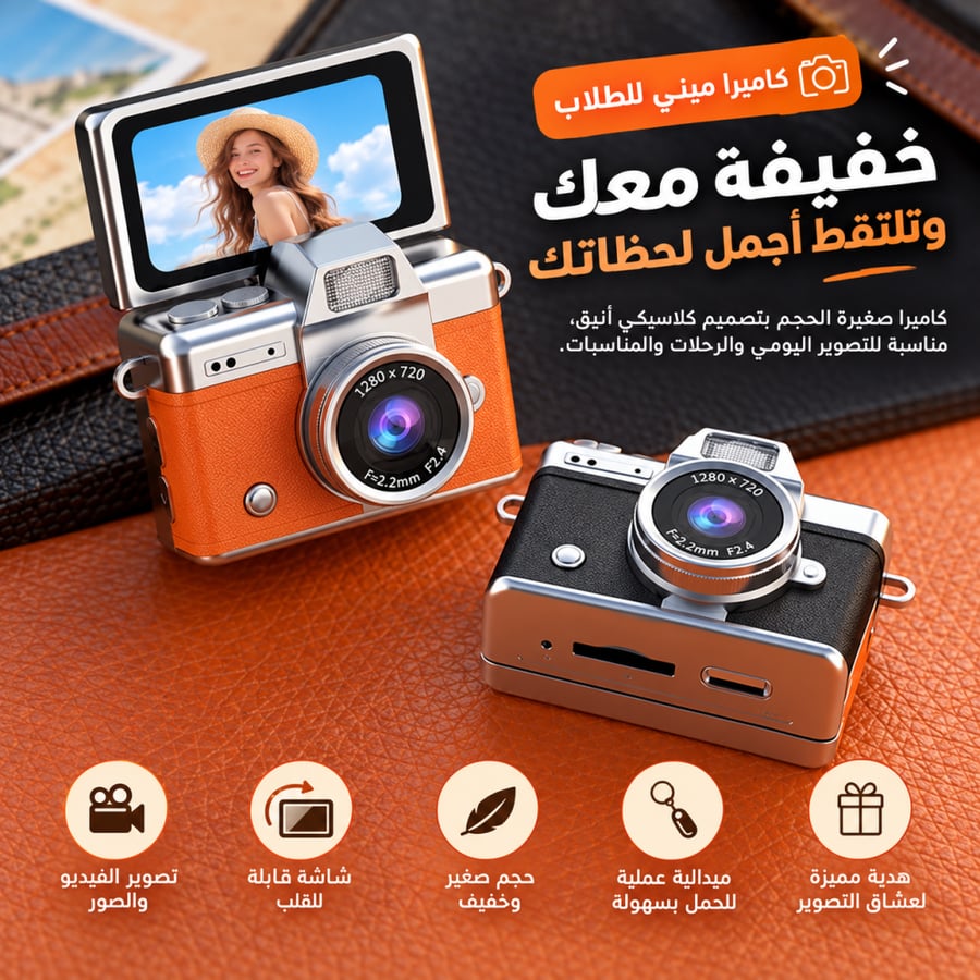 كاميرا ميني الرقمية بتصميم كلاسيكي