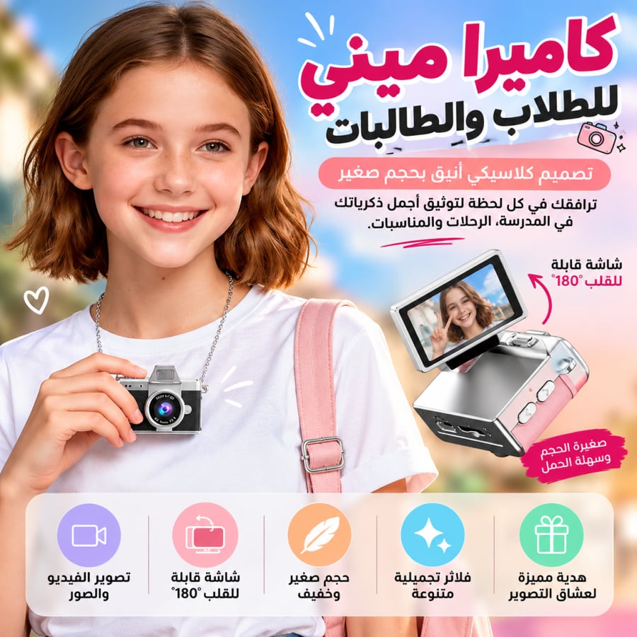 كاميرا ميني الرقمية بتصميم كلاسيكي