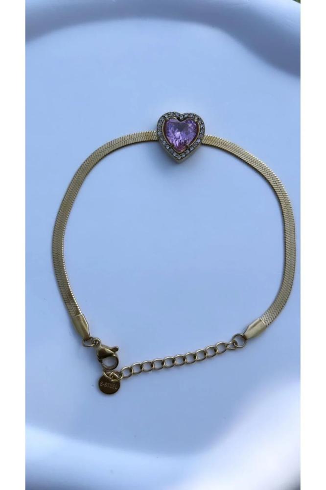 Accessories سوار من الفولاذ بسلسلة إيطالية على شكل قلب وردي