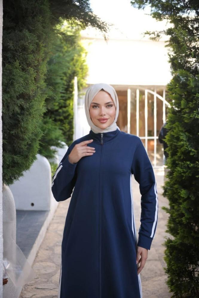 moda4b قبعة رياضية نسائية بسحاب وقصة طويلة مريحة بخيطين A-68 _ أزرق داكن